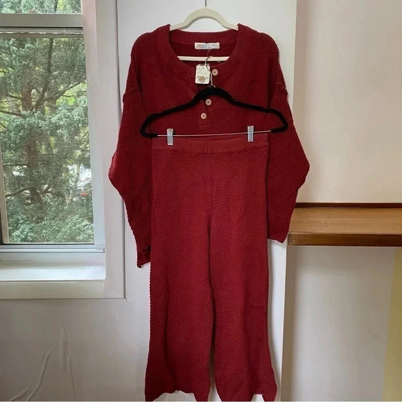 NWT Free People Hailee Sweater Set Two Piece Matching Pants in Red FP Beach - Picture 5 of 12